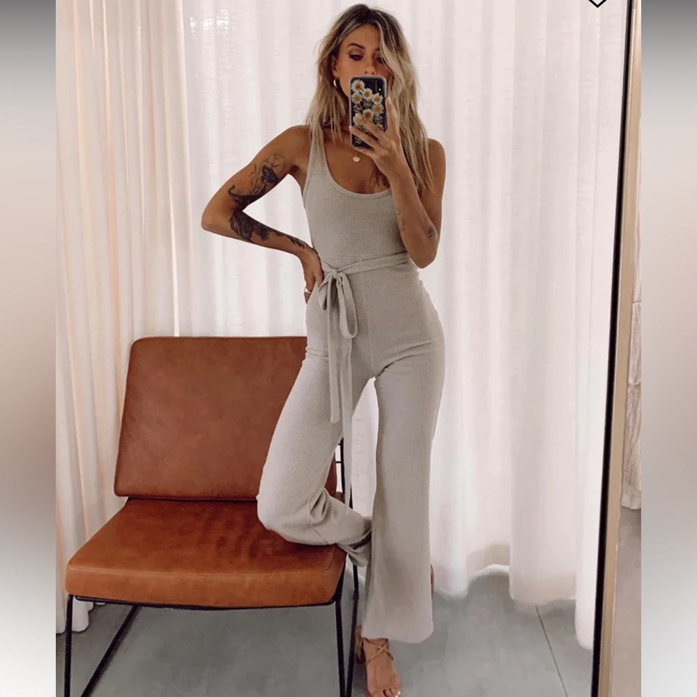 Ringed polly Callie jumpsuit in beige